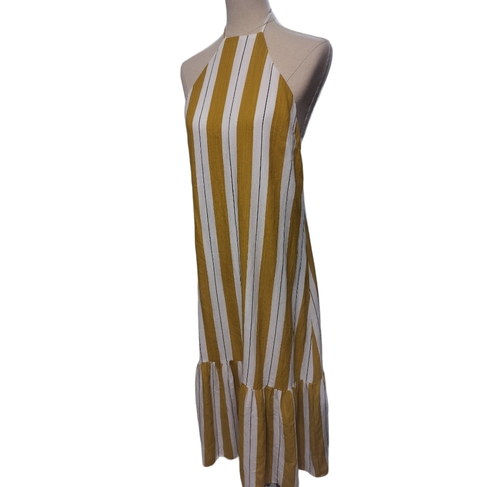 After Market Mustard  Yellow White Stripe Halter Sundress